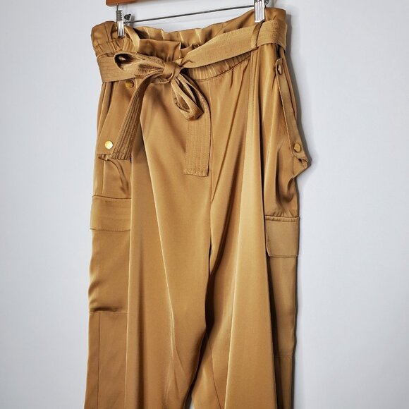 Donna Karen Womens Silky Fawn Cargo Pants Size XL Utility Paperbag Quiet Luxury - Picture 2 of 9